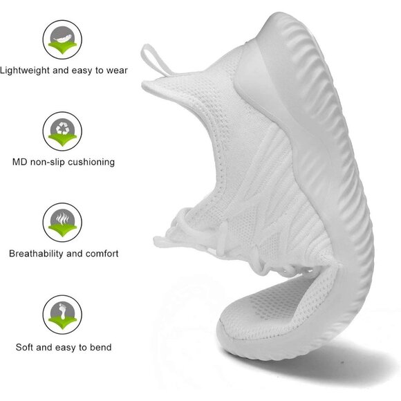 Women's Ladies Walking Running Slip On Lightweight Tennis Sneakers Shoes White - Picture 2 of 7